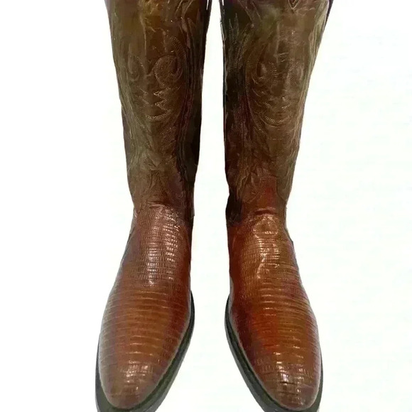Dan Post Mens Brown Antique Tan Têju Lizard Skin Raleigh Cowboy Boots 8.5 D - Picture 14 of 16